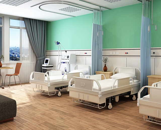 空のベッドが並ぶ病室