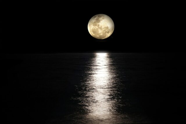 月光に照らされる夜の海